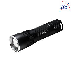 Blulaxa® LED Flashlight, Lighting range 100m, IP54, 6W 6500K 400lm, 3 switching levels, signal flashing mode, black