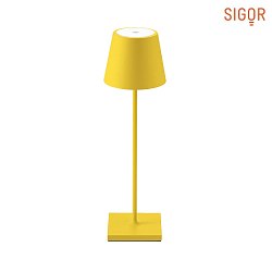 LED battery table lamp NUINDIE round, dimmable, IP54, sun yellow, powder coated