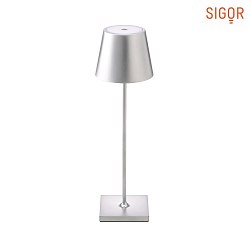 battery table lamp NUINDIE round, CCT Switch IP54, silver anodised dimmable